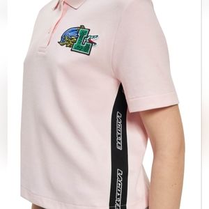 LACOSTE $155 Cotton Pink Logo Appliqué Comic Badge Polo Shirt Regular Fit NWT